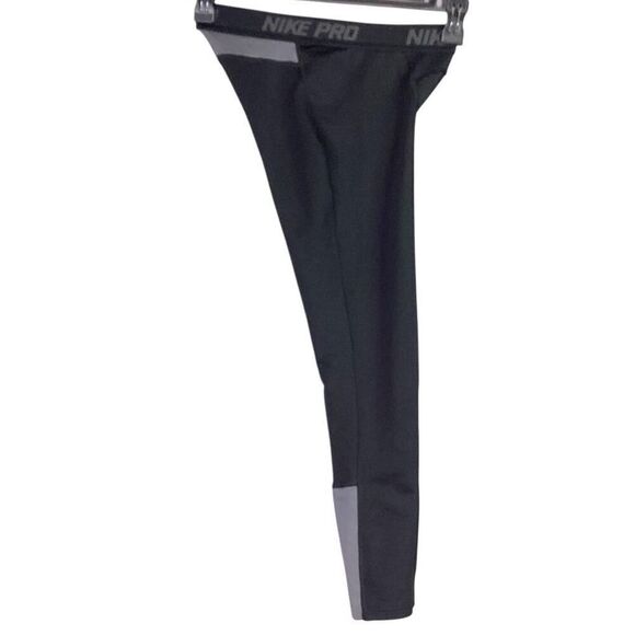 Nike Pro Compression Pants Youth/Boys L Black Gray Dri Fit Staight Leg Tights - Picture 2 of 7